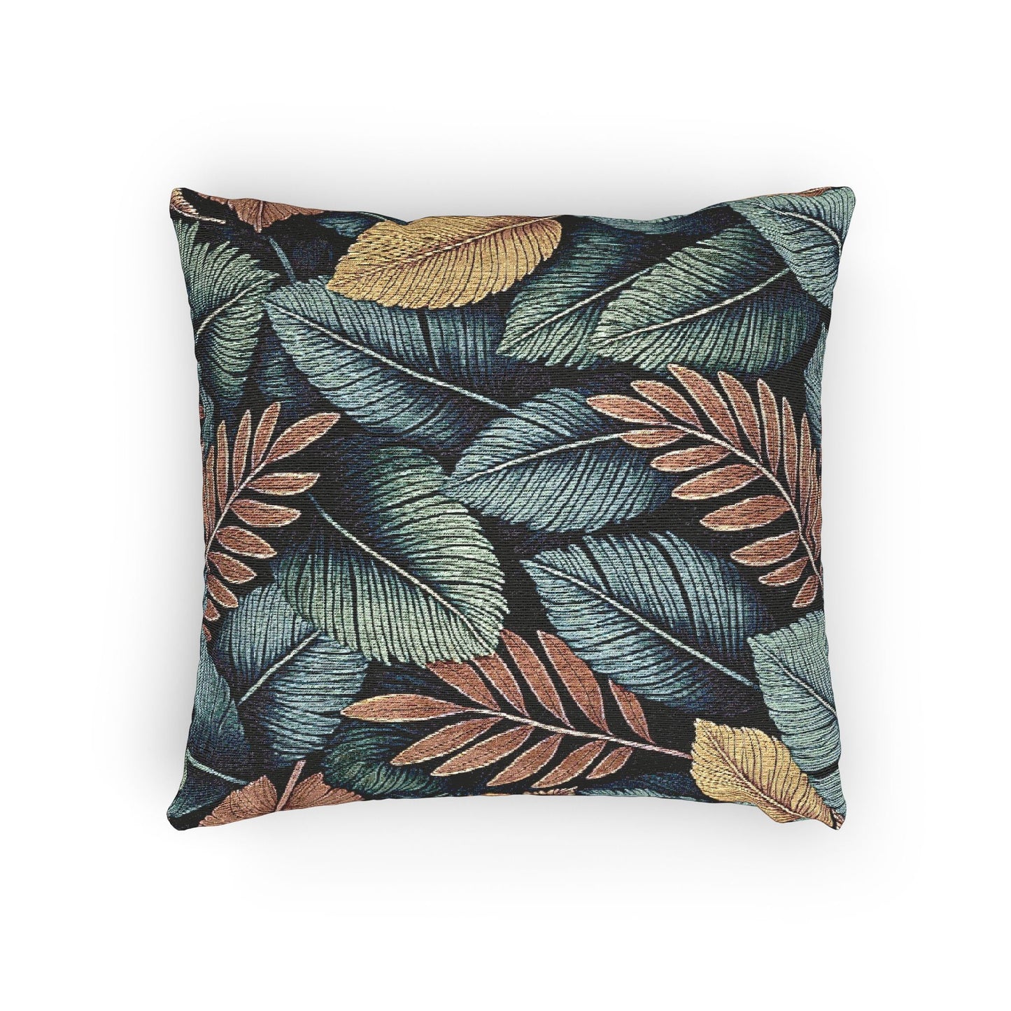 Tropical Leaf Pattern Woven Pillow | Botanical Throw Pillow, Textured Tapestry Design
