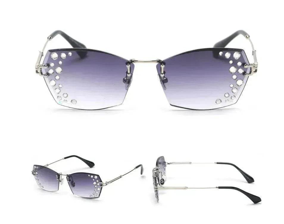 Lunettes de soleil tendance sans monture en cristal pour femme, nuances sans monture, strass, lunettes de soleil femme, diamants, fête