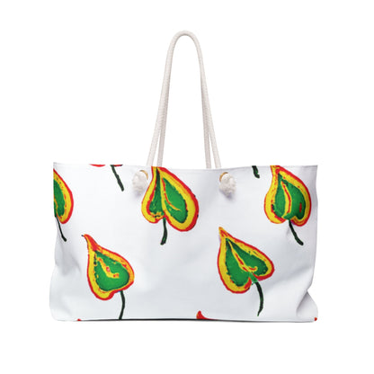 Green Heart Leaf Weekender Bag | Hand-Painted Botanical Pattern