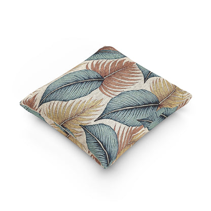 Tropical Leaf Woven Pillow | Blue Teal Rust Decorative Throw Pillow