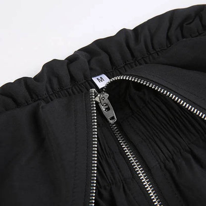 Solid Color High-waisted Zipper V Loose Straight Pocket Street fashion Cargo Pants Women