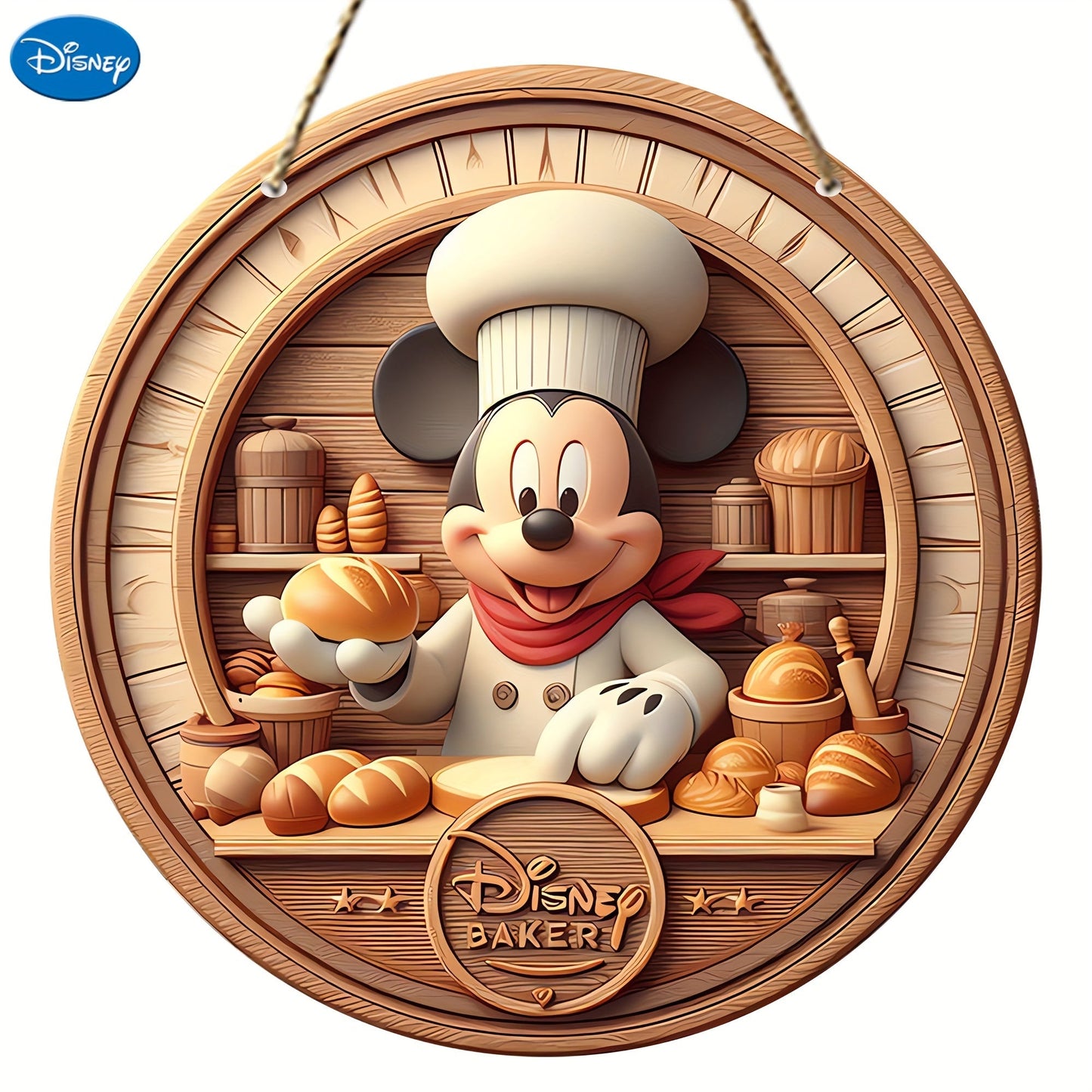 Disney Mickey Mouse Bakery Wooden Sign - 8"X8" Round Disney Decorative Wreath Centerpiece, Perfect For Home & Outdoor Farmhouse Decor, Door And Window Accent