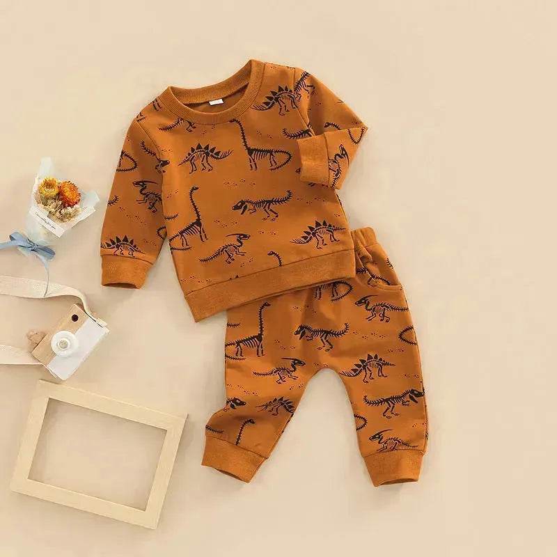 Infant Toddler Bone Dragon Floral Print Long Sleeve Pullover Trousers Two-piece Set In Stock Wholesale