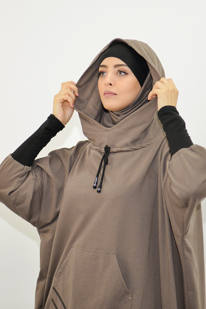 Middle East Arabic Solid Color Hooded Drawstring Pocket Two-piece Sports Suit