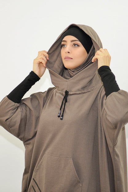 Middle East Arabic Solid Color Hooded Drawstring Pocket Two-piece Sports Suit
