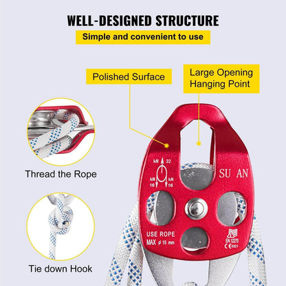 Twin Sheave Block And Tackle 1 2 X 200Ft Twin Sheave Block With Braid Rope 30-35KN 6600-7705LBS Double Pulley Rigging