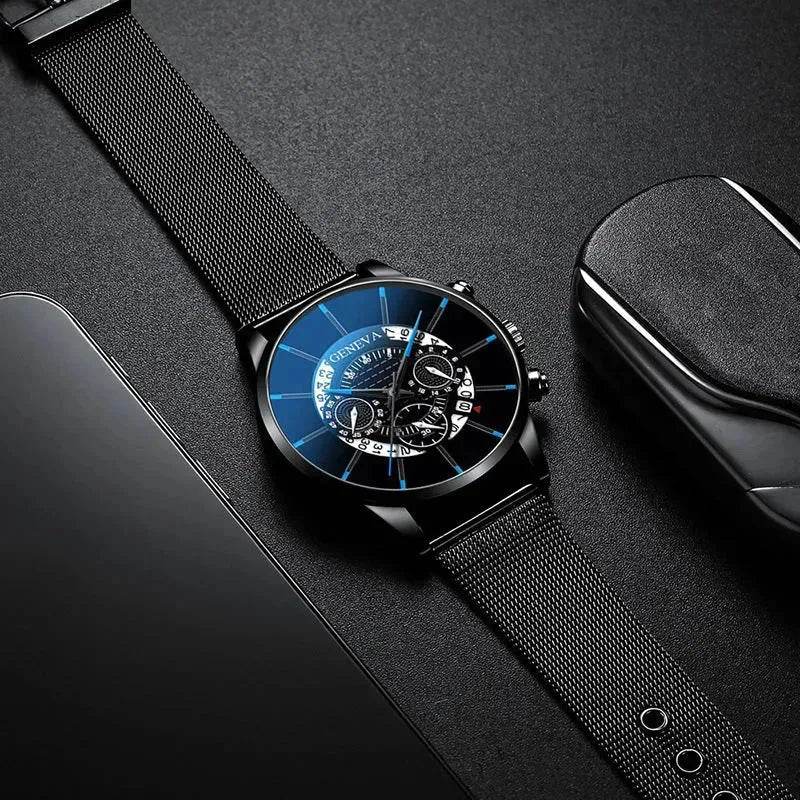 Montre calendrier en maille alliage