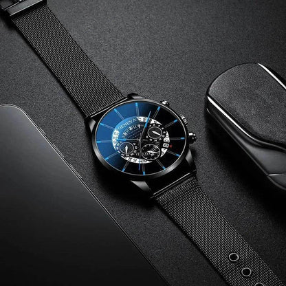 Montre calendrier en maille alliage