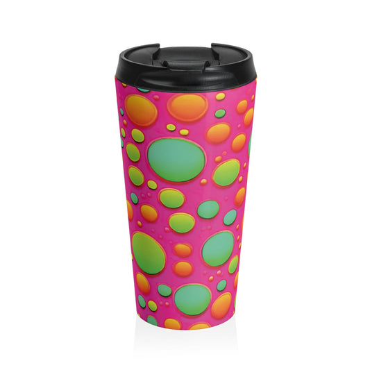 Mug de voyage à motif bulles colorées — Gobelet isotherme rose vif néon