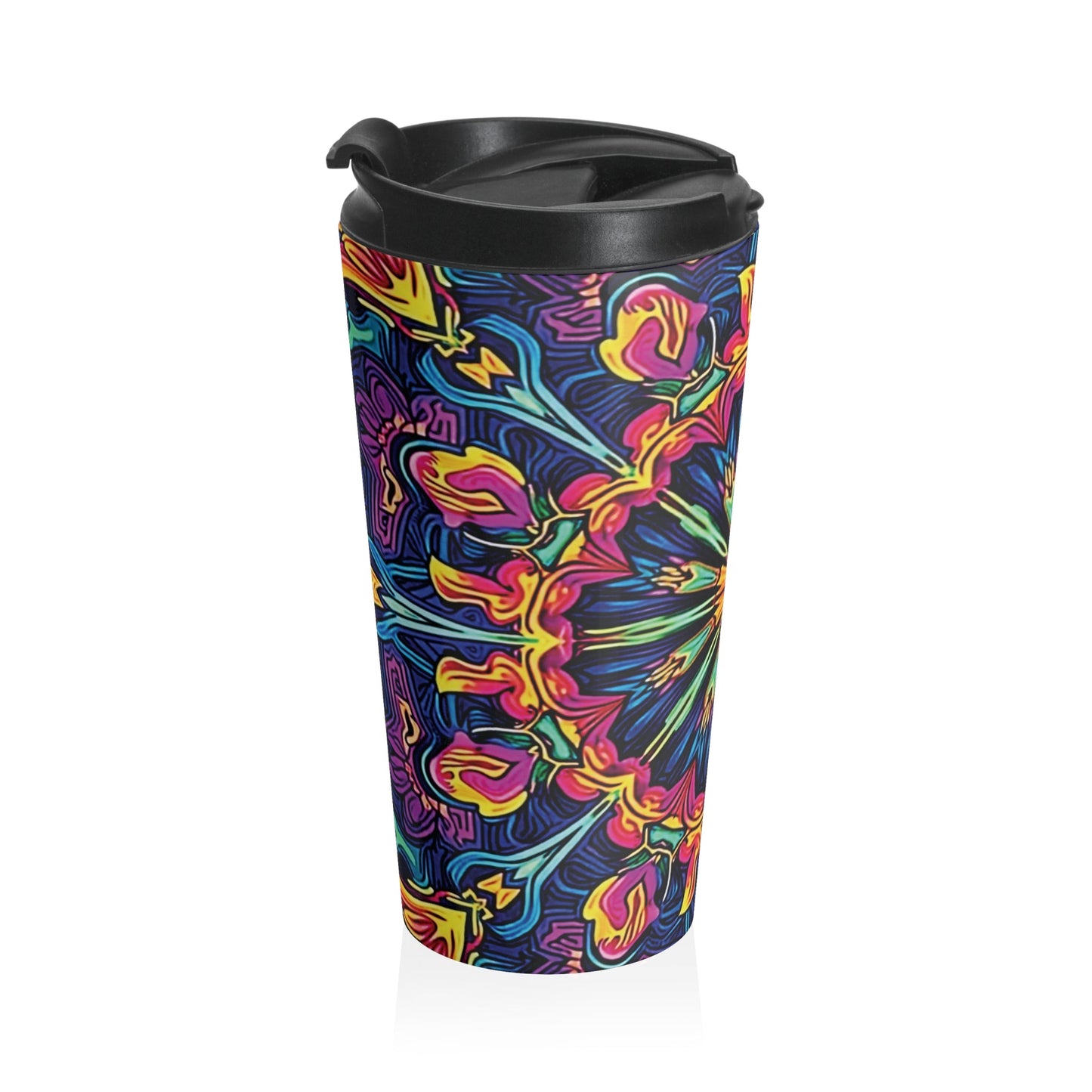 Kaleidoscope Neon Mandala Stainless Steel Travel Mug
