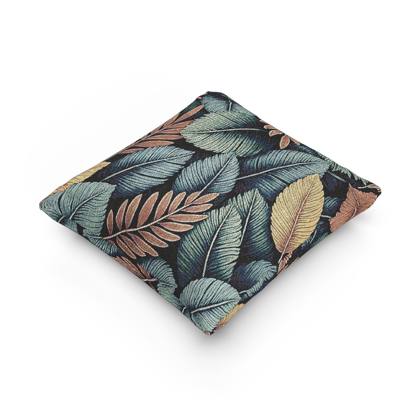 Tropical Leaf Pattern Woven Pillow | Botanical Throw Pillow, Textured Tapestry Design