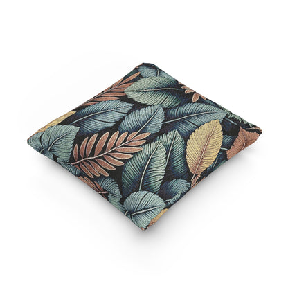 Tropical Leaf Pattern Woven Pillow | Botanical Throw Pillow, Textured Tapestry Design