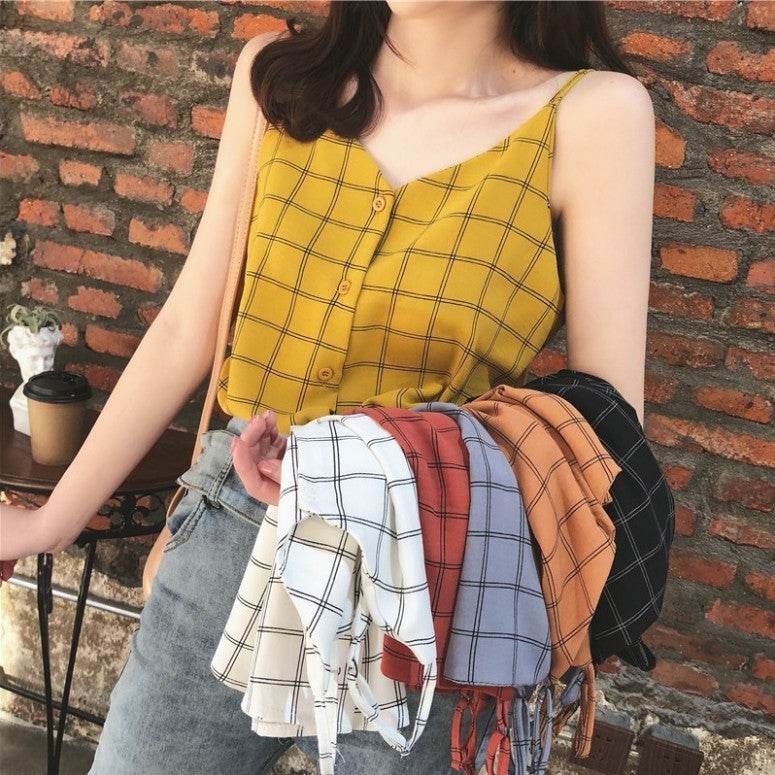 Casual sleeveless button down Chiffon  blouse top for women