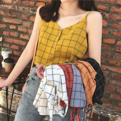 Casual sleeveless button down Chiffon  blouse top for women
