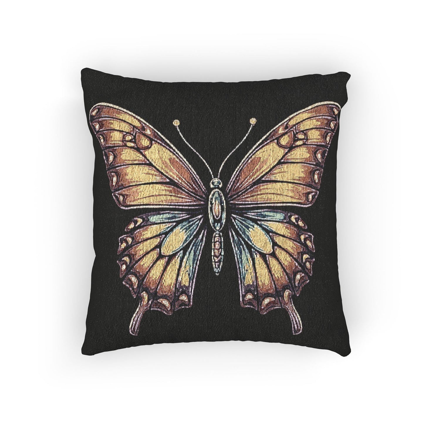 Golden Butterfly Woven Pillow | Tapestry Style Accent Cushion