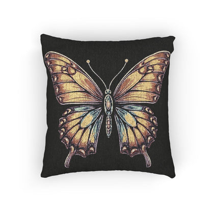 Golden Butterfly Woven Pillow | Tapestry Style Accent Cushion