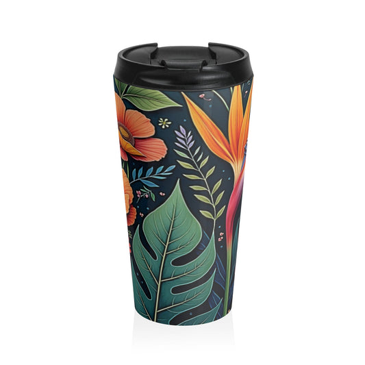 Mug de voyage floral tropical — Gobelet à café isotherme en acier inoxydable