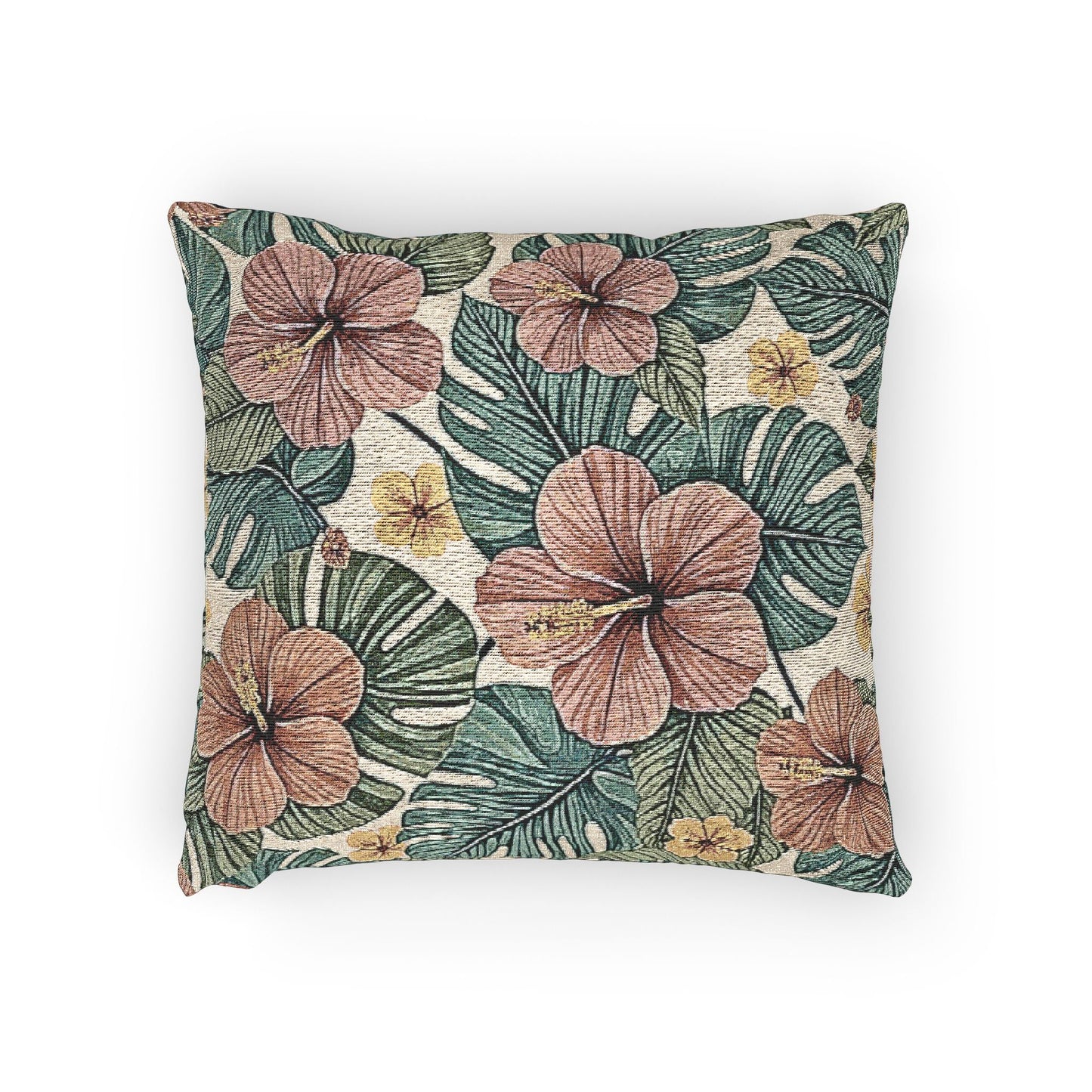 Hibiscus Tropical Floral Woven Pillow | Botanical Throw Cushion