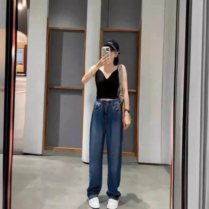 High Waist Elastic Baggy Jeans Pant For Women