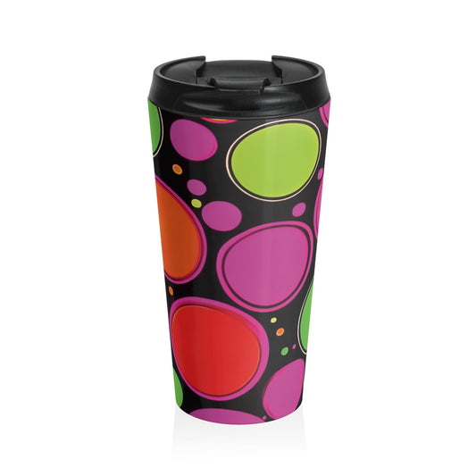 Mug de voyage en acier inoxydable Rétro bulles colorées | Gobelet à pois néon