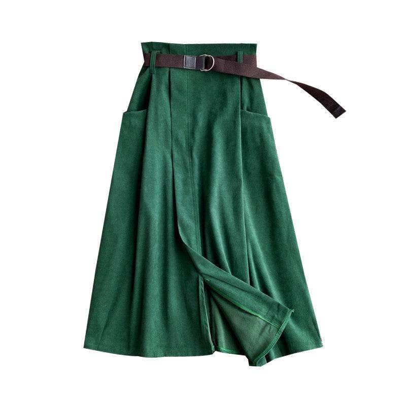 Solid Color Leisure Artistic Pocket High Waist Irregular flared Midi Skirt for work women