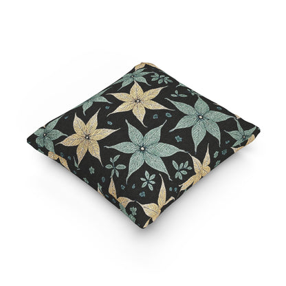 Star Floral Pattern Woven Pillow | Teal Gold Floral Throw Pillow