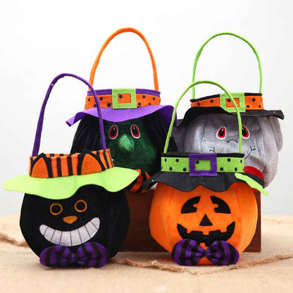 Halloween Candy Tote Bag – Cute Pumpkin Witch Black Cat Vampire Trick-or-Treat Bag