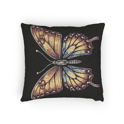 Golden Butterfly Woven Pillow | Tapestry Style Accent Cushion