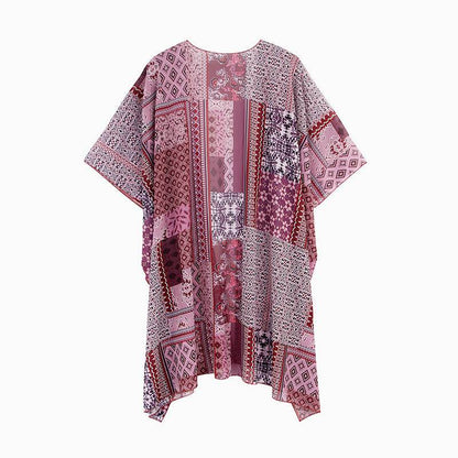 Spring Summer Printed Sun Protection Beach Kimono Cardigan Blouse top Women