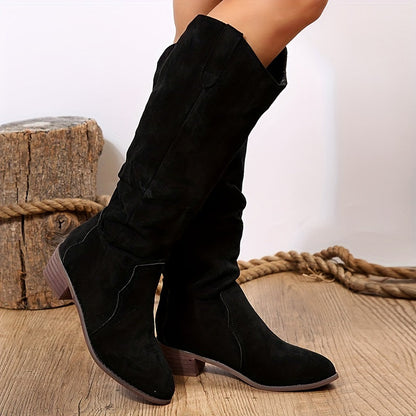 [Vintage Western Cowboy Boots] Ylxhoa Women's Vintage Western Cowboy Boots - Knee-High Pull-On Boots with Chunky Heels, Slip-Resistant PU Outsole, Pointed Toe, Durable Construction - Western Booties for Country Western Events