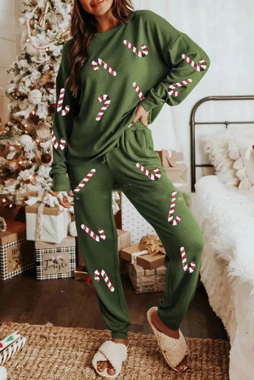 Women's Christmas sweatsuit Sequins Long Sleeve Pants Two-piece Set Fashion Casual Set