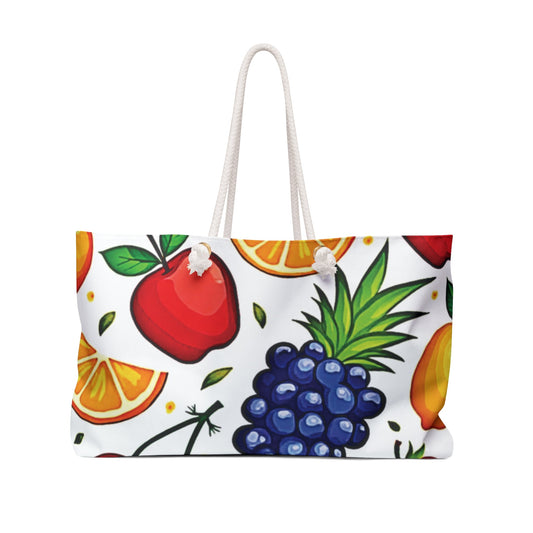 Sac de Voyage Grand Format à Motif de Fruits Colorés | Ananas Tropical Pomme Orange Raisins | Grand Sac Fourre-Tout | Sac de Plage | Sac de voyage pour maman