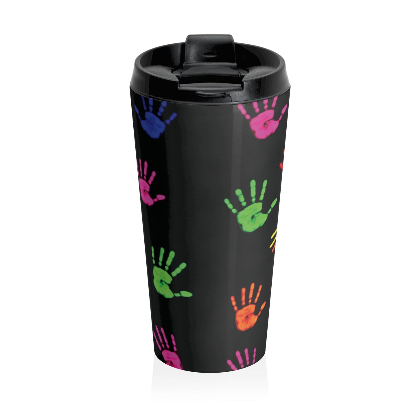 Travel Mug — Colorful Handprint Pattern Stainless Steel Tumbler