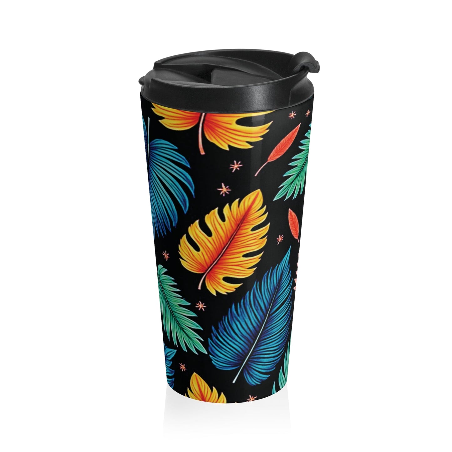 Tropical Leaf Pattern Stainless Steel Travel Mug