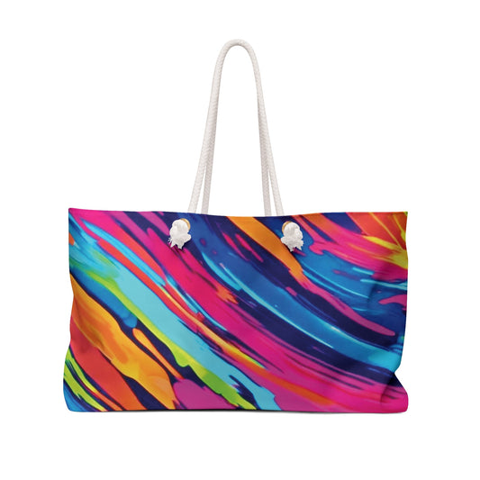 Sac de voyage abstrait avec motif de peinture fluo | Fourre-tout de voyage coloré | Grand sac fourre-tout