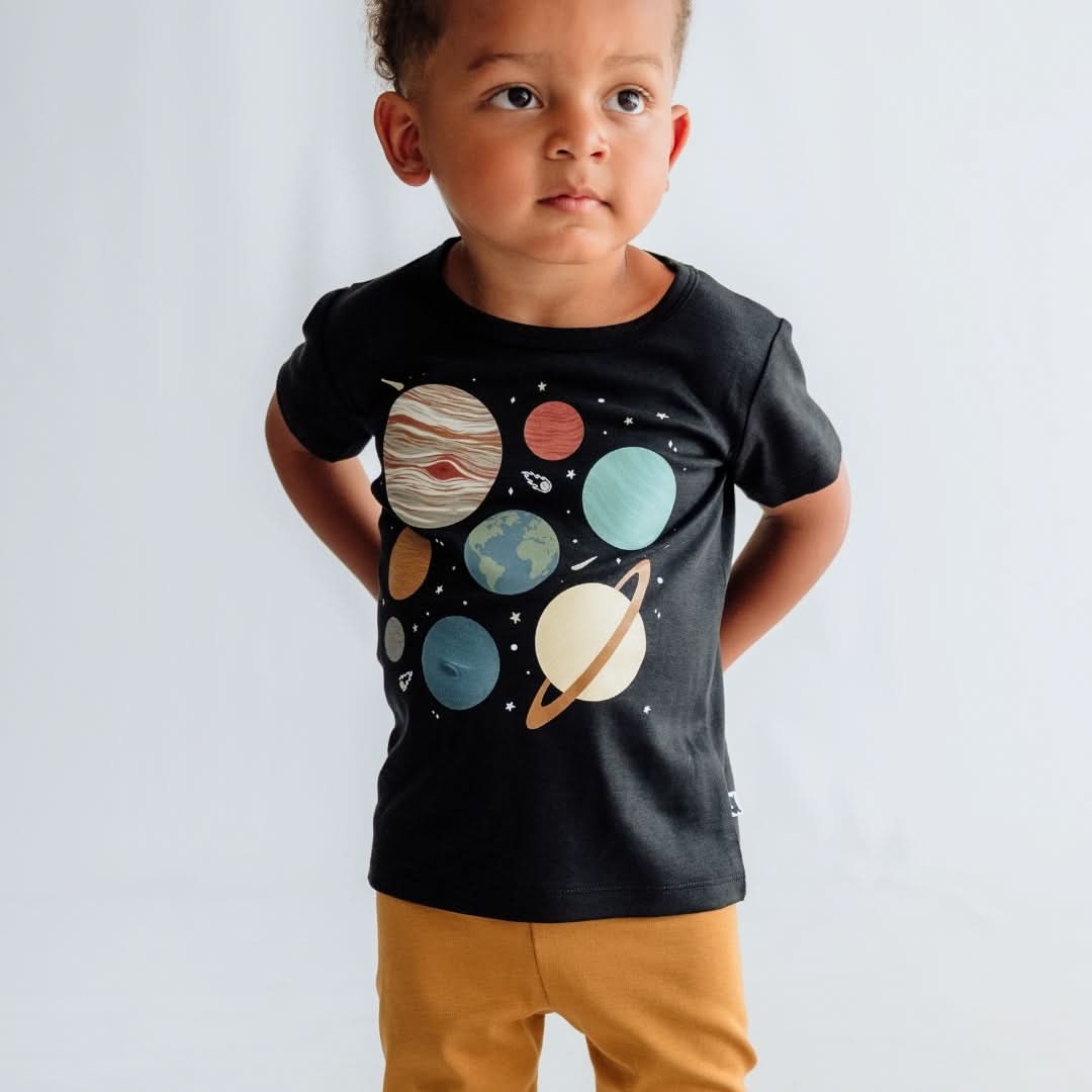 Baby/Kids' Bamboo Graphic T-Shirt | Planets In Black