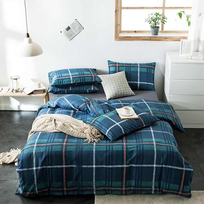 100% Cotton Geometric Bedding Set – Quilted Reactive Print Sheet & Duvet Cover Set