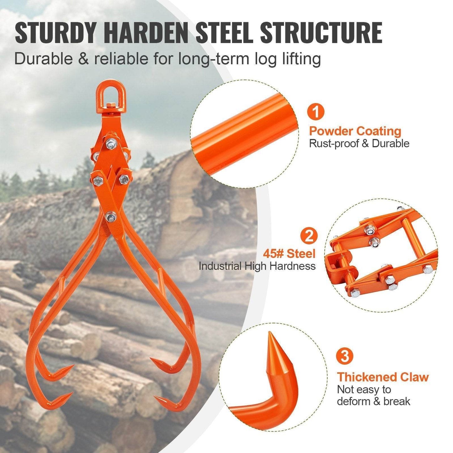 VEVOR Sturdy Harden Steel Timber Claw Hook Rotation Log Tong