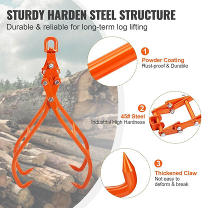 VEVOR Sturdy Harden Steel Timber Claw Hook Rotation Log Tong
