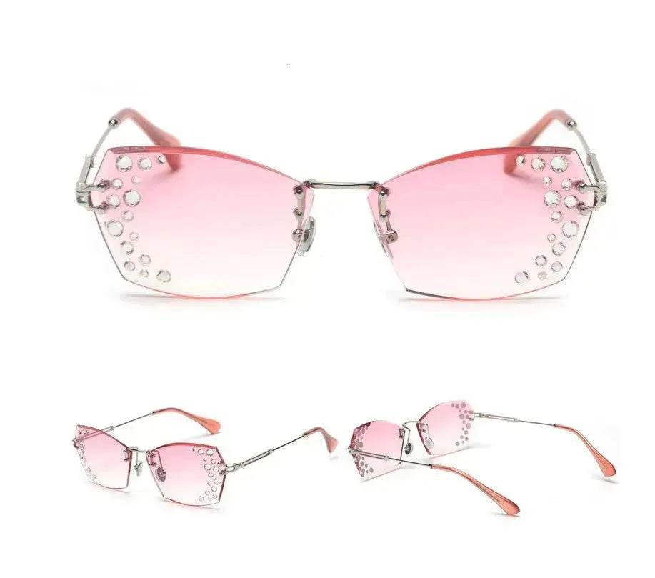 Lunettes de soleil tendance sans monture en cristal pour femme, nuances sans monture, strass, lunettes de soleil femme, diamants, fête