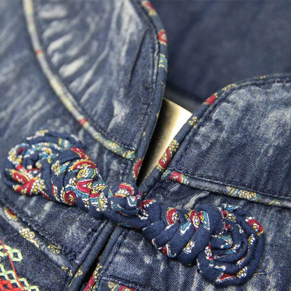 Elegant Classy Long Sleeve Denim dress with belt Flared Embroidered Jeans Dress