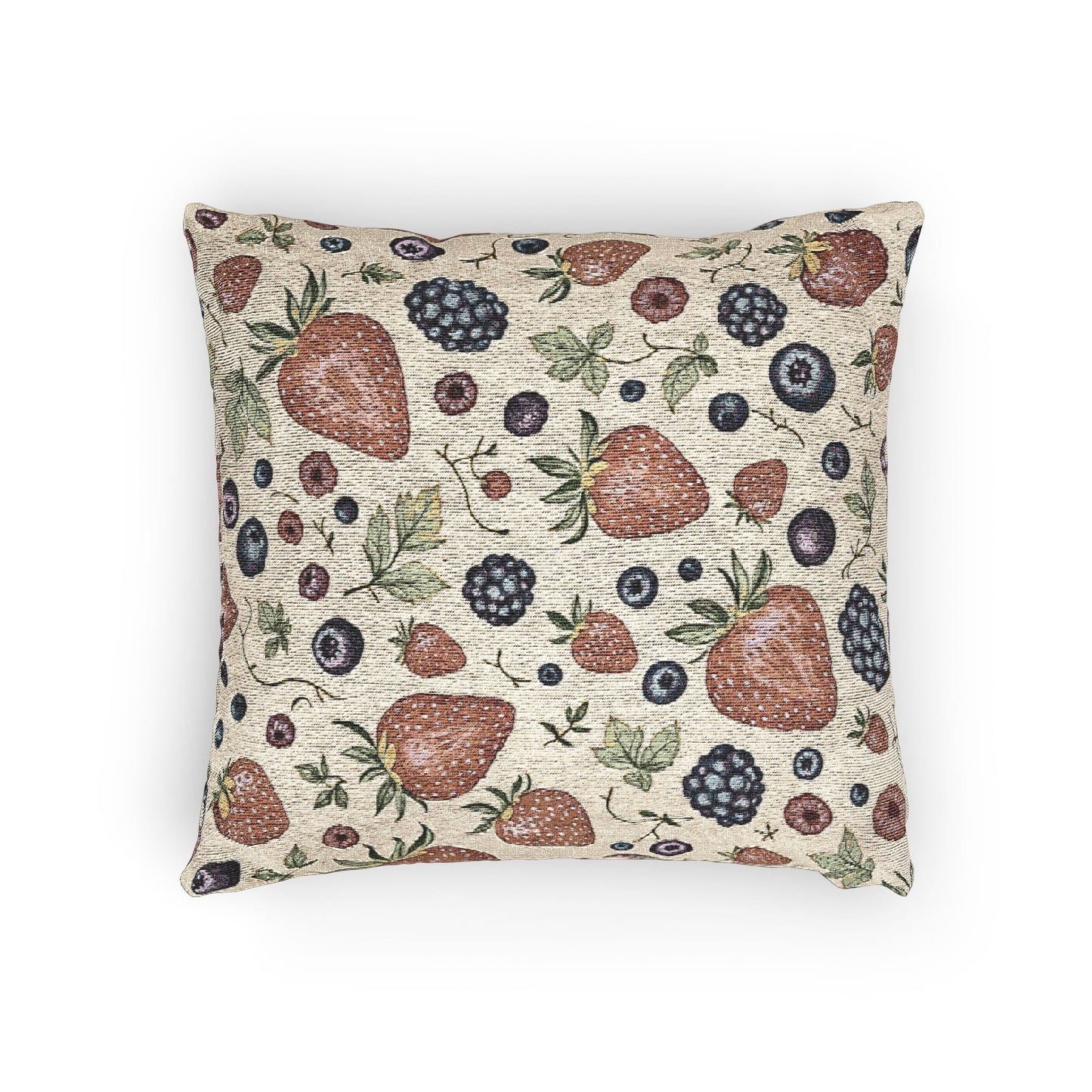 Strawberry Blueberry Pattern Woven Pillow | Fruit Botanical Throw Pillow