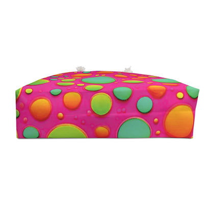 Colorful Bubble Pattern Weekender Bag | Neon Pink Green Orange, Large Tote Bag