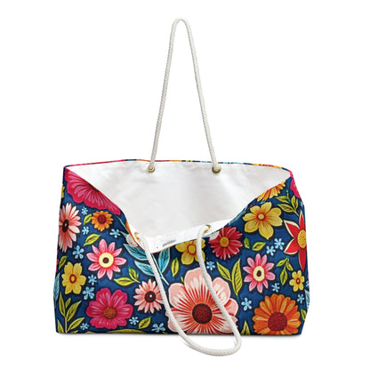Colorful Floral Pattern Weekender Bag | Bright Boho Flower Tote
