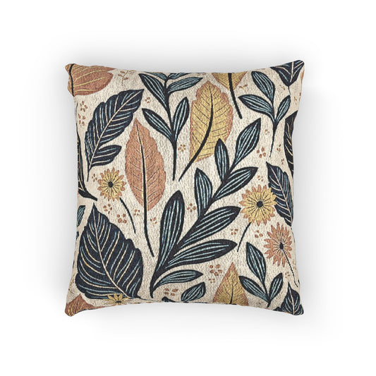Oreiller à motif de feuilles botaniques | Coussin décoratif à feuillage floral tissé