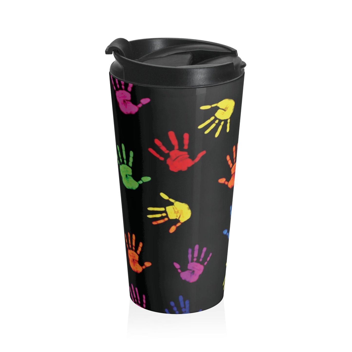 Travel Mug — Colorful Handprint Pattern Stainless Steel Tumbler