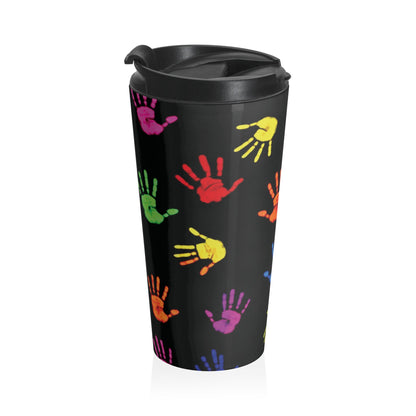 Travel Mug — Colorful Handprint Pattern Stainless Steel Tumbler