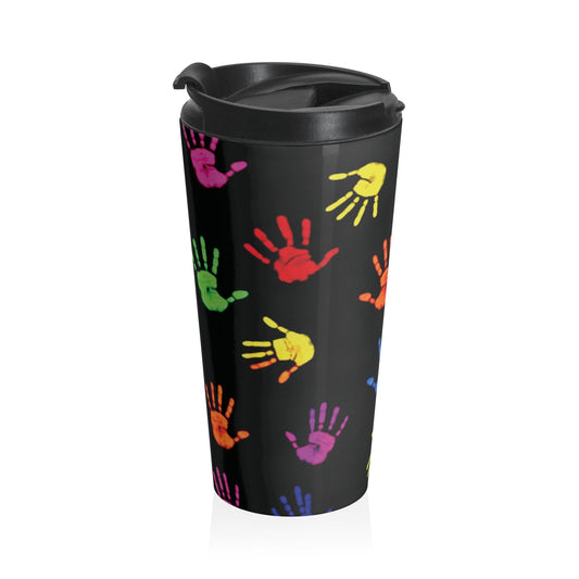 Travel Mug — Colorful Handprint Pattern Stainless Steel Tumbler