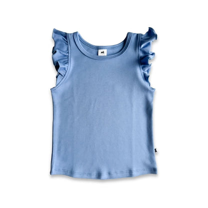 Kids' Bamboo Ruffle Shoulder Tank | Tidal Blue