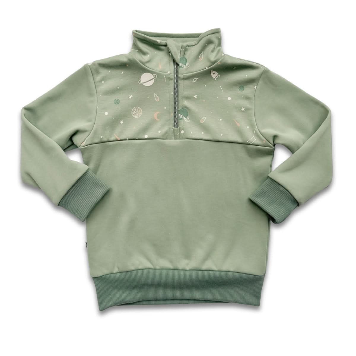 Kids' Bamboo Fleece Half-Zip | Sage With Outer Space